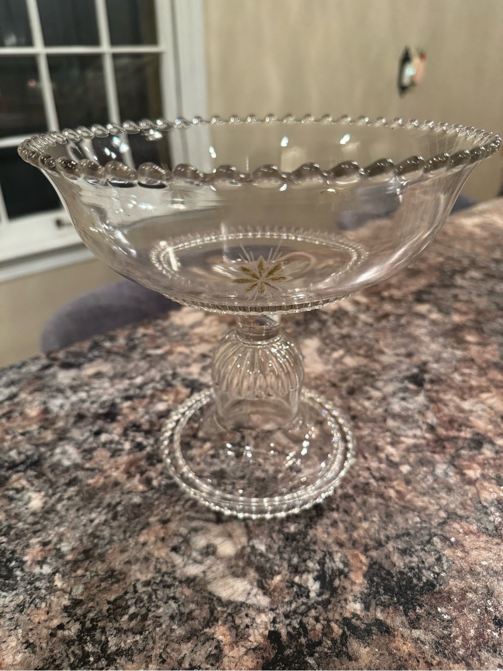 Early American Pressed Glass(EAPG) Pedestal Compote W/ Etched Starburst - Picture 3 of 8